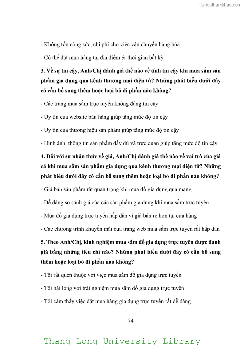 Luận văn thạc sĩ kinh doanh và quản lý Các yếu tố ảnh hưởng đến ý định mua sắm đồ gia dụng qua kênh trực tuyến - 7 Trang 76