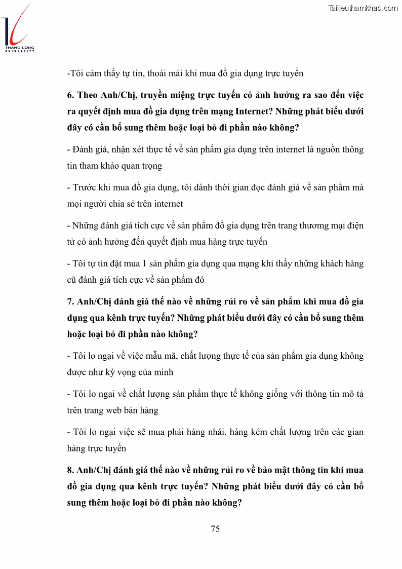 Luận văn thạc sĩ kinh doanh và quản lý Các yếu tố ảnh hưởng đến ý định mua sắm đồ gia dụng qua kênh trực tuyến - 7 Trang 77