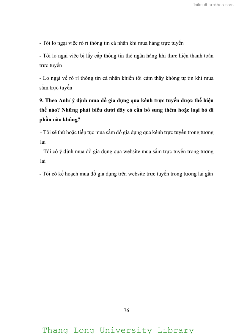 Luận văn thạc sĩ kinh doanh và quản lý Các yếu tố ảnh hưởng đến ý định mua sắm đồ gia dụng qua kênh trực tuyến - 7 Trang 78