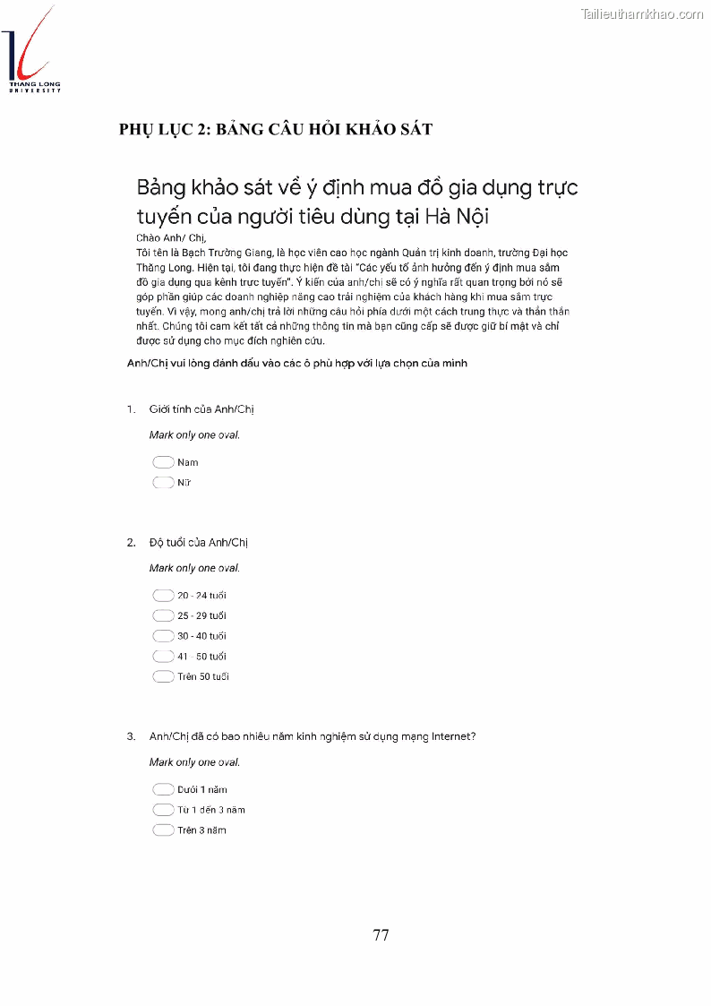 Luận văn thạc sĩ kinh doanh và quản lý Các yếu tố ảnh hưởng đến ý định mua sắm đồ gia dụng qua kênh trực tuyến - 7 Trang 79