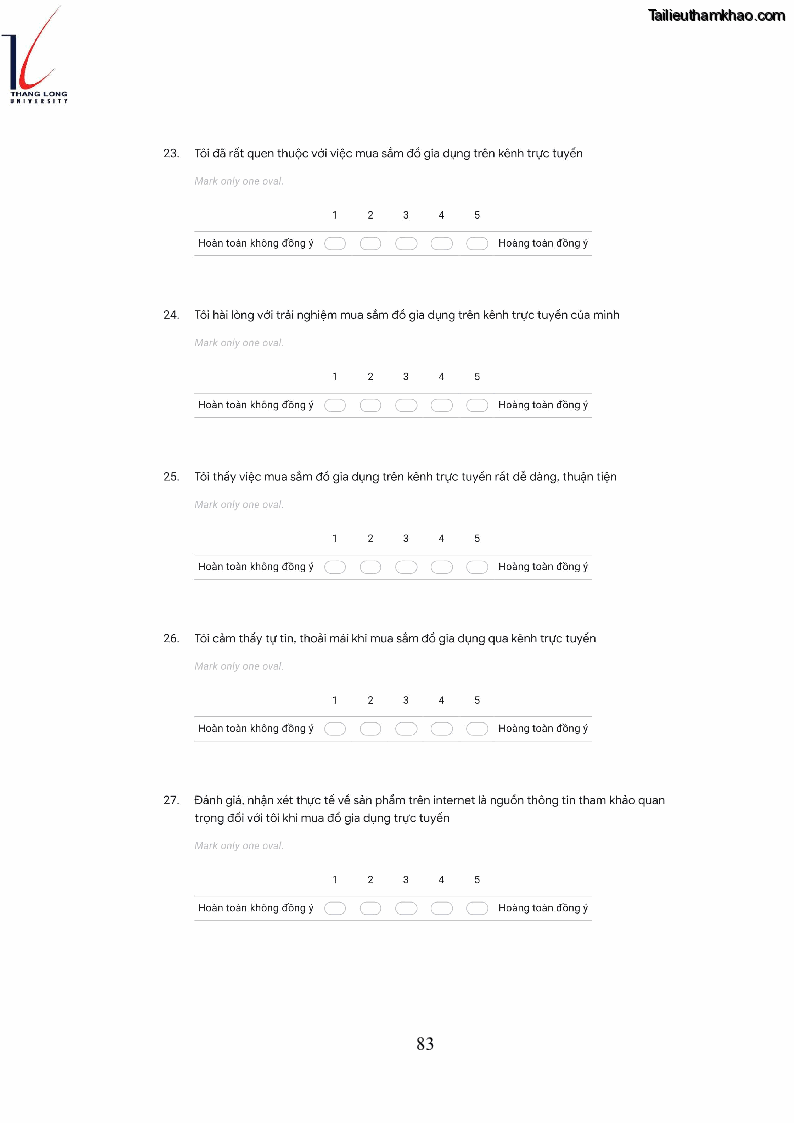 Luận văn thạc sĩ kinh doanh và quản lý Các yếu tố ảnh hưởng đến ý định mua sắm đồ gia dụng qua kênh trực tuyến - 8 Trang 85