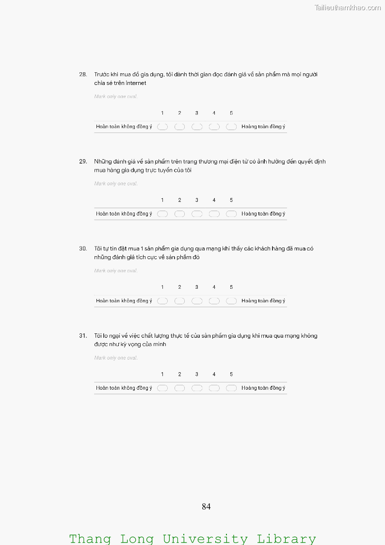 Luận văn thạc sĩ kinh doanh và quản lý Các yếu tố ảnh hưởng đến ý định mua sắm đồ gia dụng qua kênh trực tuyến - 8 Trang 86
