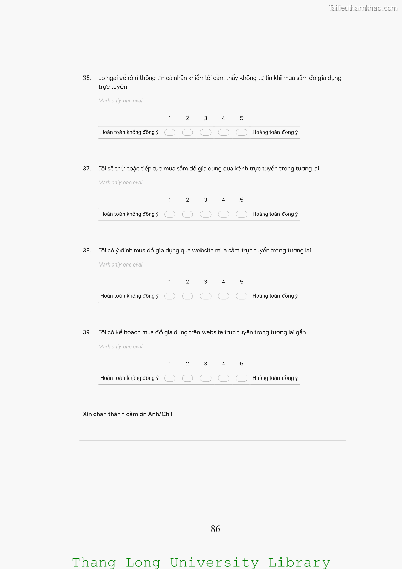 Luận văn thạc sĩ kinh doanh và quản lý Các yếu tố ảnh hưởng đến ý định mua sắm đồ gia dụng qua kênh trực tuyến - 8 Trang 88