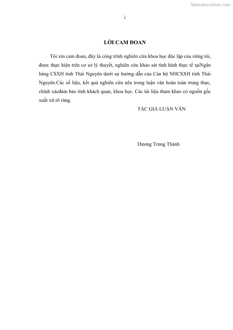 Luận văn thạc sĩ kinh tế Chất lượng cho vay hộ nghèo tại Ngân hàng chính sách xã hội Việt Nam - Chi nhánh Thái Nguyên - 1 Trang 3