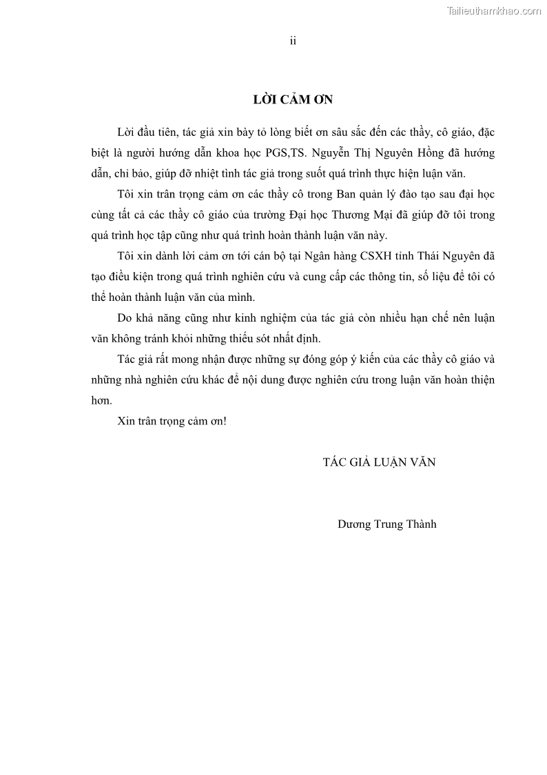 Luận văn thạc sĩ kinh tế Chất lượng cho vay hộ nghèo tại Ngân hàng chính sách xã hội Việt Nam - Chi nhánh Thái Nguyên - 1 Trang 4