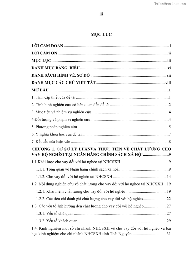Luận văn thạc sĩ kinh tế Chất lượng cho vay hộ nghèo tại Ngân hàng chính sách xã hội Việt Nam - Chi nhánh Thái Nguyên - 1 Trang 5