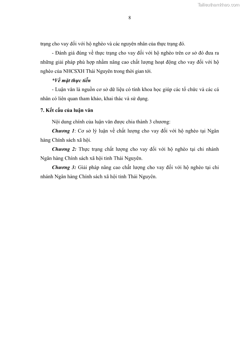 Luận văn thạc sĩ kinh tế Chất lượng cho vay hộ nghèo tại Ngân hàng chính sách xã hội Việt Nam - Chi nhánh Thái Nguyên - 2 Trang 18