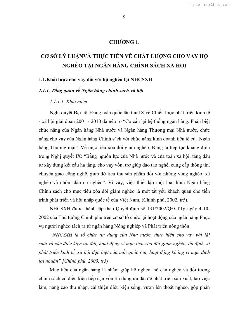 Luận văn thạc sĩ kinh tế Chất lượng cho vay hộ nghèo tại Ngân hàng chính sách xã hội Việt Nam - Chi nhánh Thái Nguyên - 2 Trang 19