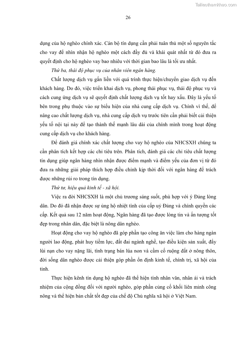 Luận văn thạc sĩ kinh tế Chất lượng cho vay hộ nghèo tại Ngân hàng chính sách xã hội Việt Nam - Chi nhánh Thái Nguyên - 3 Trang 36