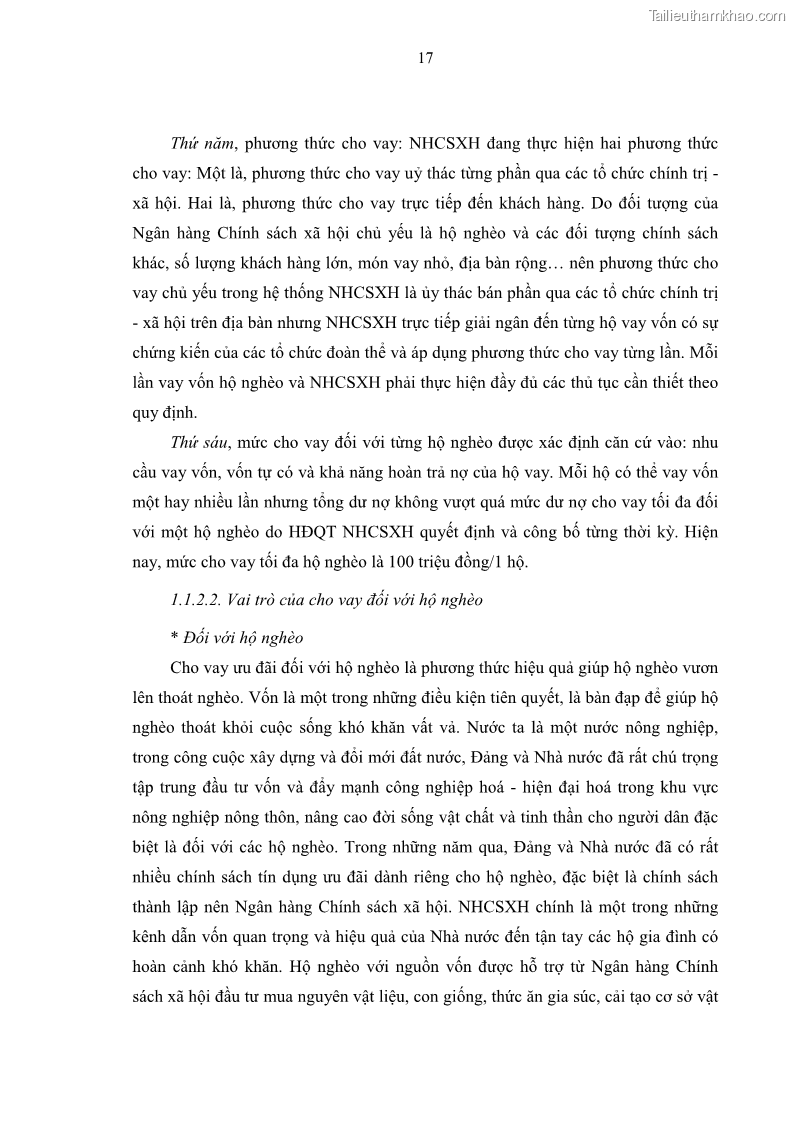 Luận văn thạc sĩ kinh tế Chất lượng cho vay hộ nghèo tại Ngân hàng chính sách xã hội Việt Nam - Chi nhánh Thái Nguyên - 3 Trang 27