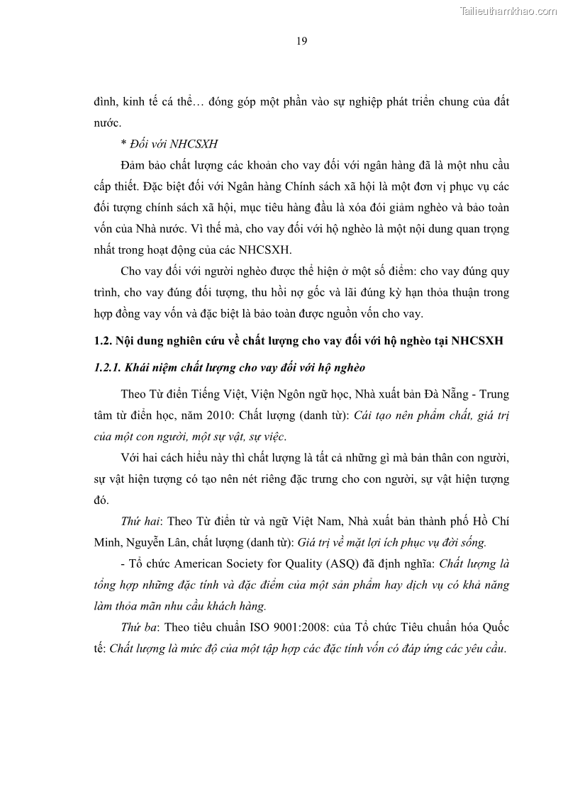 Luận văn thạc sĩ kinh tế Chất lượng cho vay hộ nghèo tại Ngân hàng chính sách xã hội Việt Nam - Chi nhánh Thái Nguyên - 3 Trang 29