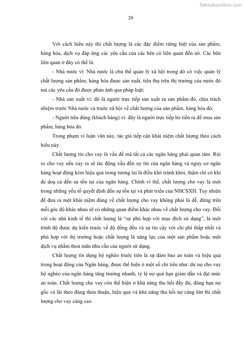 Luận văn thạc sĩ kinh tế Chất lượng cho vay hộ nghèo tại Ngân hàng chính sách xã hội Việt Nam - Chi nhánh Thái Nguyên - 3 Trang 30