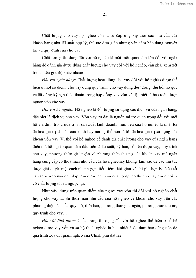 Luận văn thạc sĩ kinh tế Chất lượng cho vay hộ nghèo tại Ngân hàng chính sách xã hội Việt Nam - Chi nhánh Thái Nguyên - 3 Trang 31