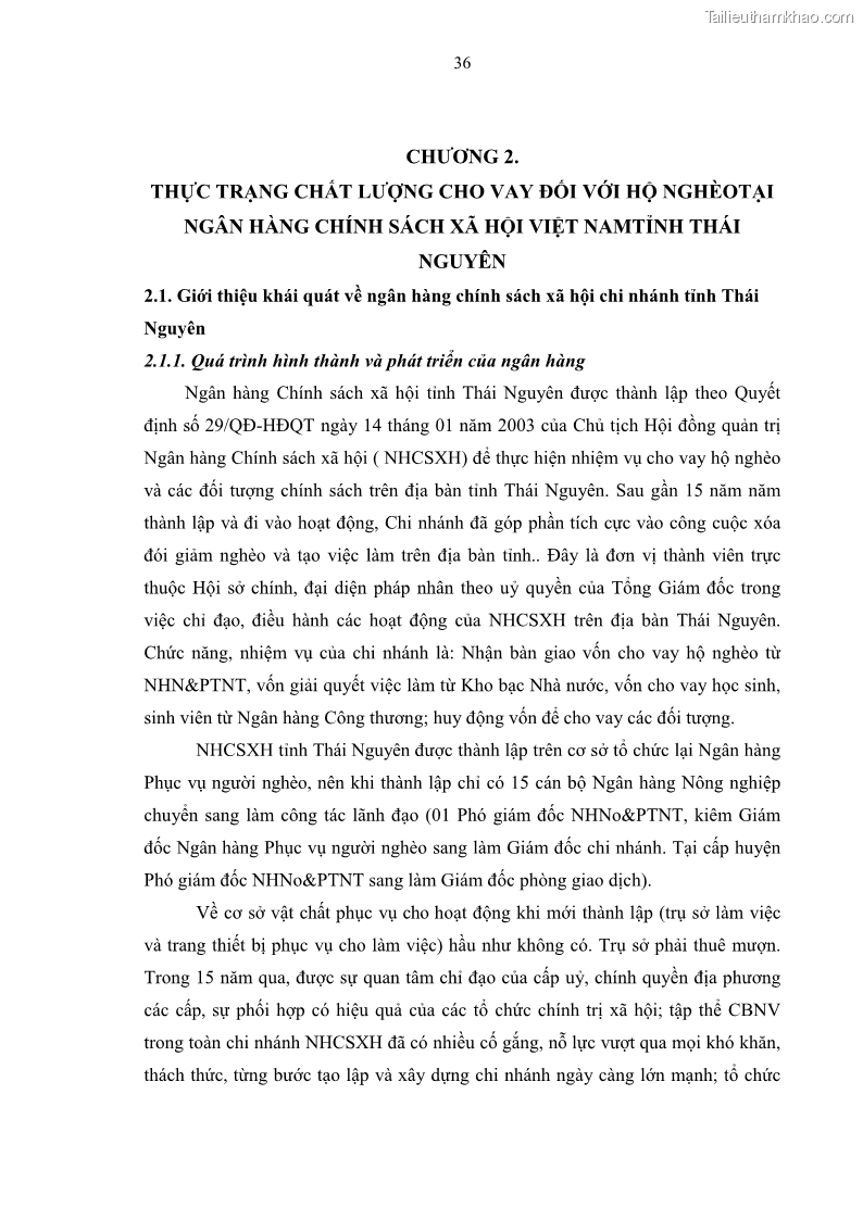 Luận văn thạc sĩ kinh tế Chất lượng cho vay hộ nghèo tại Ngân hàng chính sách xã hội Việt Nam - Chi nhánh Thái Nguyên - 4 Trang 46