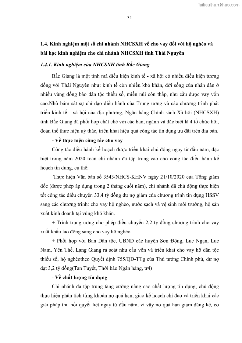 Luận văn thạc sĩ kinh tế Chất lượng cho vay hộ nghèo tại Ngân hàng chính sách xã hội Việt Nam - Chi nhánh Thái Nguyên - 4 Trang 41