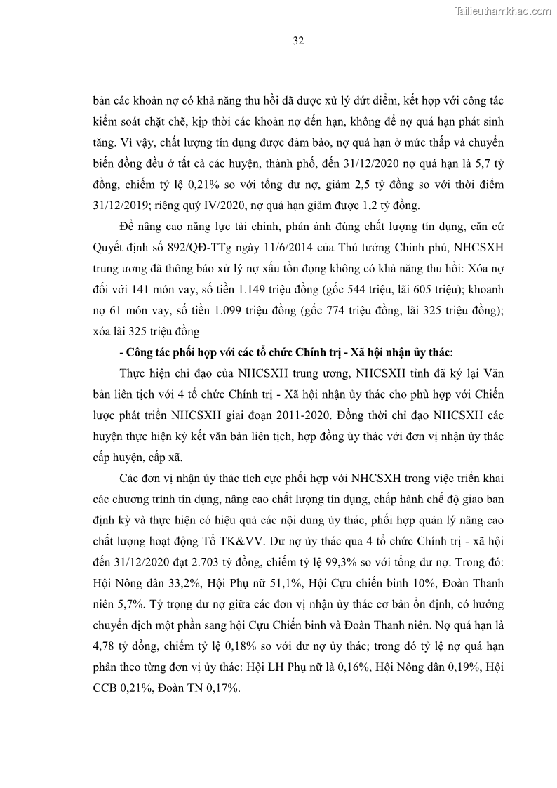 Luận văn thạc sĩ kinh tế Chất lượng cho vay hộ nghèo tại Ngân hàng chính sách xã hội Việt Nam - Chi nhánh Thái Nguyên - 4 Trang 42