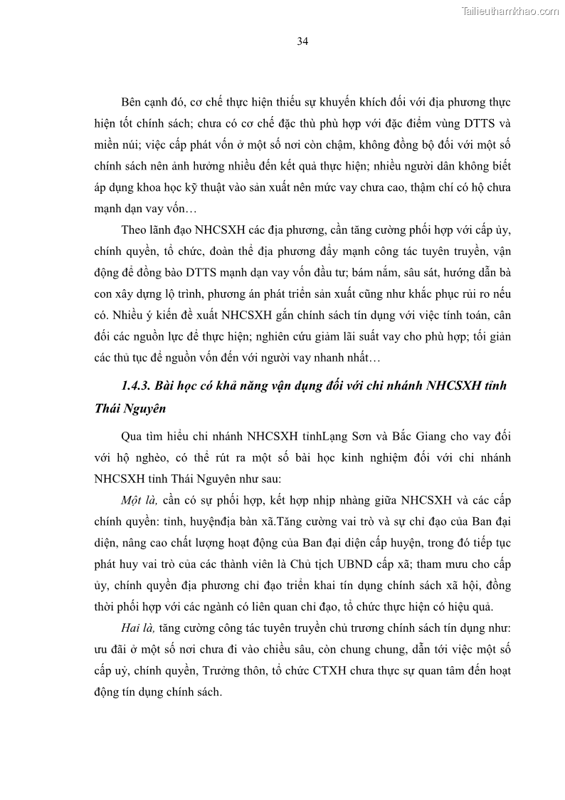 Luận văn thạc sĩ kinh tế Chất lượng cho vay hộ nghèo tại Ngân hàng chính sách xã hội Việt Nam - Chi nhánh Thái Nguyên - 4 Trang 44