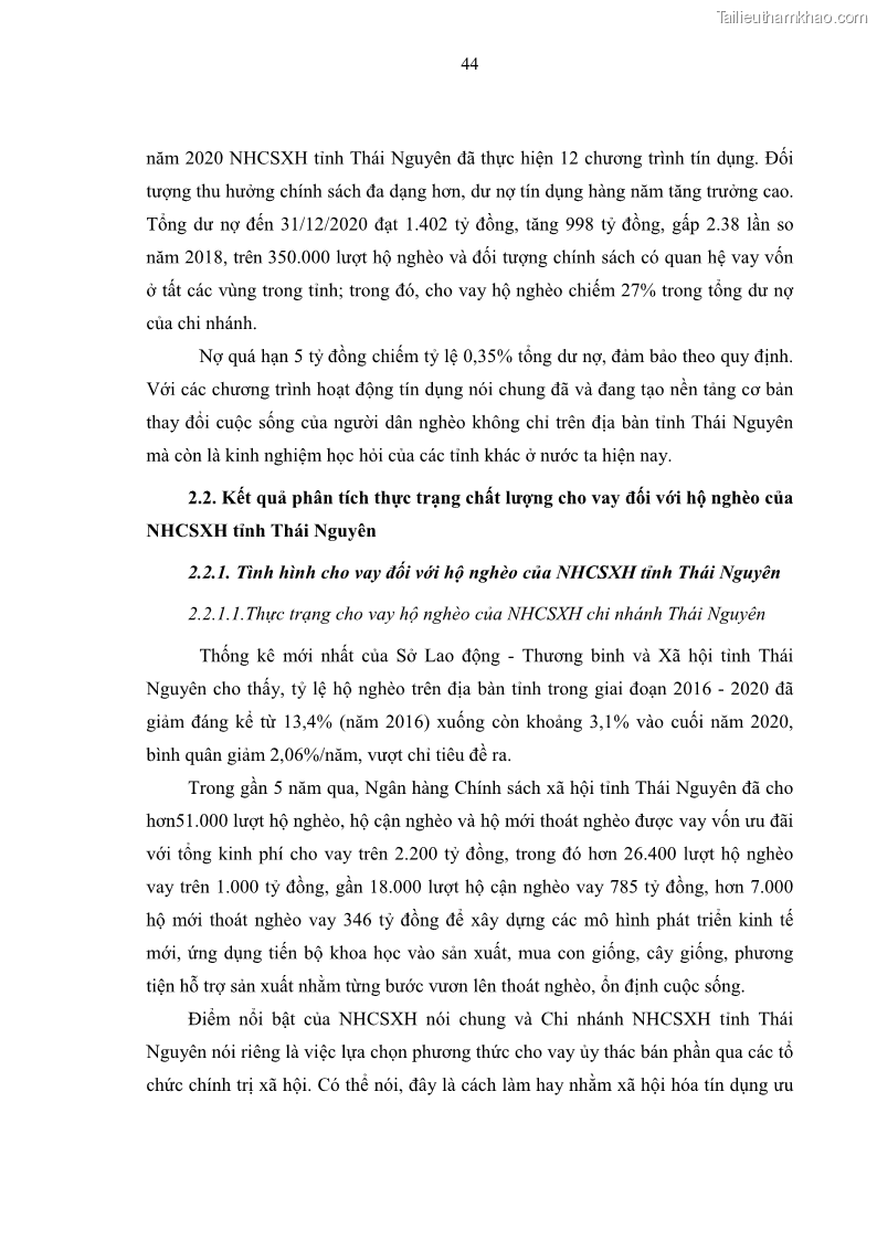 Luận văn thạc sĩ kinh tế Chất lượng cho vay hộ nghèo tại Ngân hàng chính sách xã hội Việt Nam - Chi nhánh Thái Nguyên - 5 Trang 54