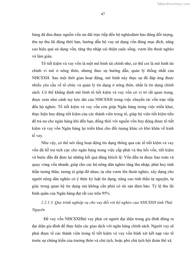 Luận văn thạc sĩ kinh tế Chất lượng cho vay hộ nghèo tại Ngân hàng chính sách xã hội Việt Nam - Chi nhánh Thái Nguyên - 5 Trang 57