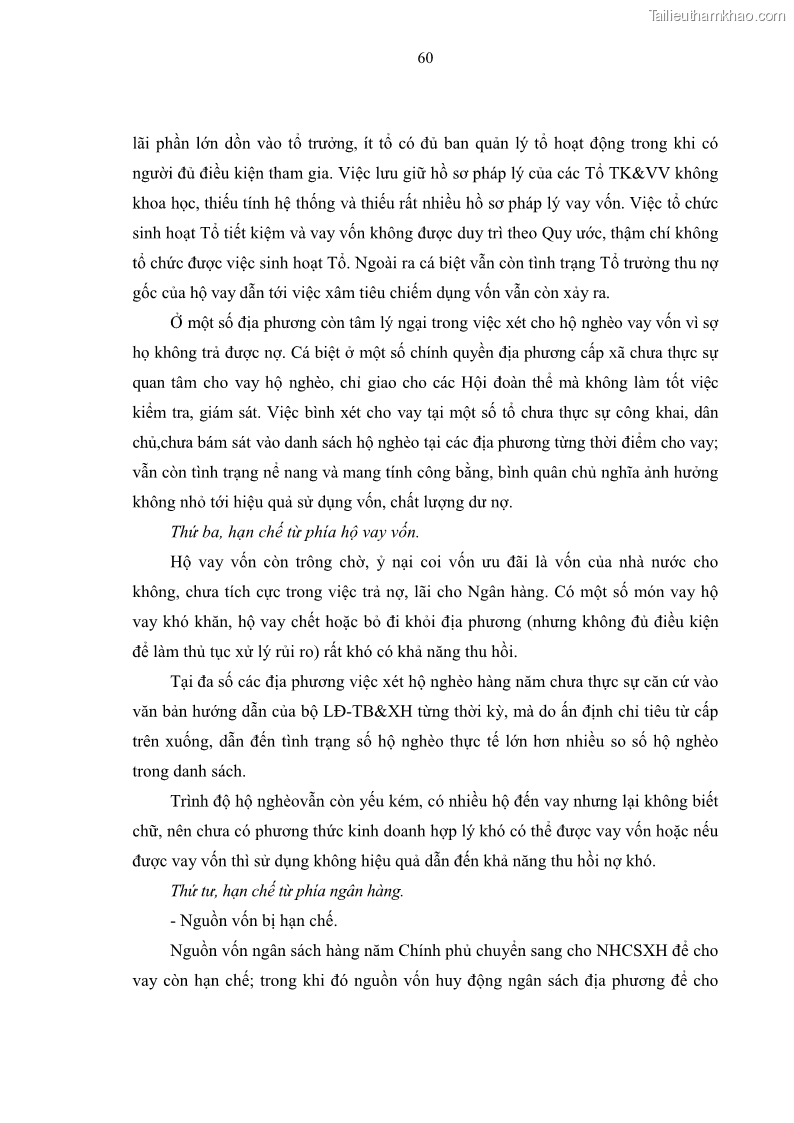 Luận văn thạc sĩ kinh tế Chất lượng cho vay hộ nghèo tại Ngân hàng chính sách xã hội Việt Nam - Chi nhánh Thái Nguyên - 6 Trang 70
