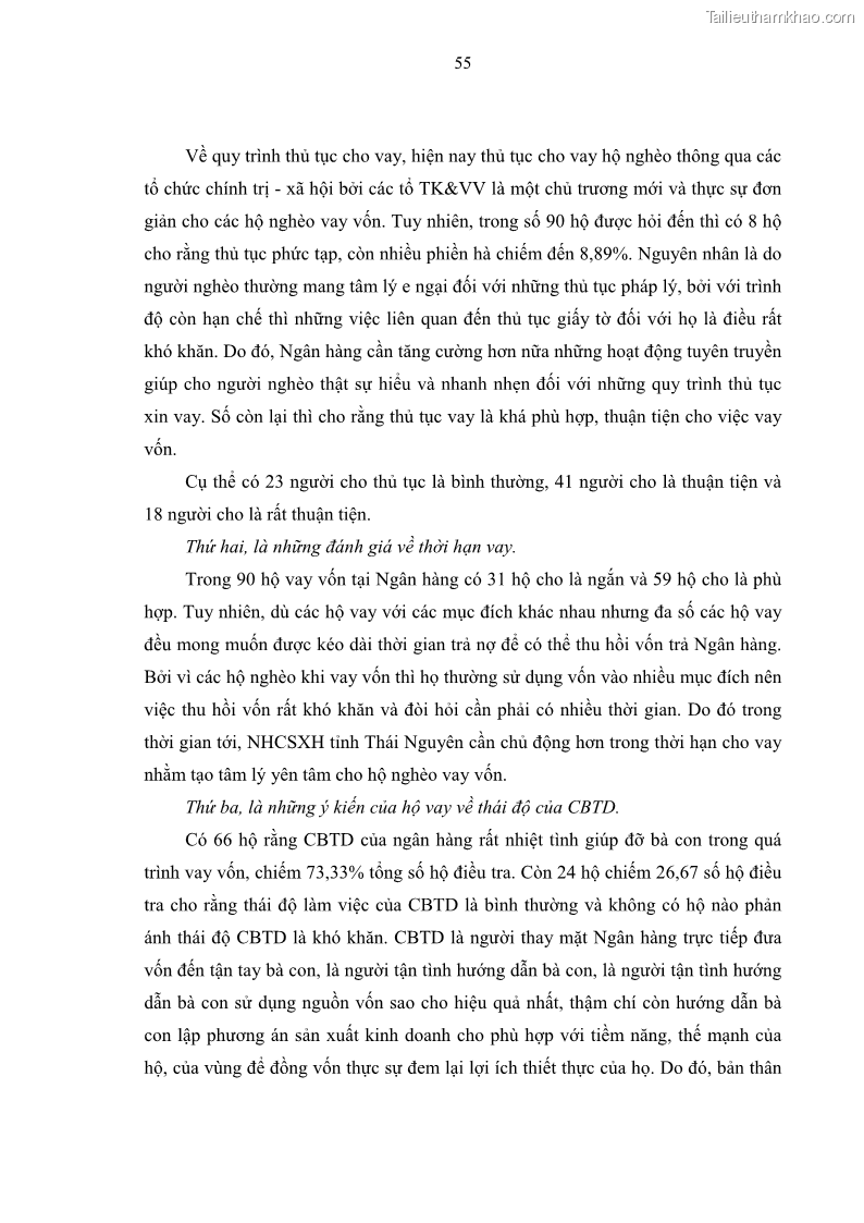 Luận văn thạc sĩ kinh tế Chất lượng cho vay hộ nghèo tại Ngân hàng chính sách xã hội Việt Nam - Chi nhánh Thái Nguyên - 6 Trang 65