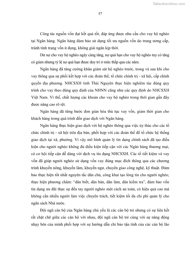 Luận văn thạc sĩ kinh tế Chất lượng cho vay hộ nghèo tại Ngân hàng chính sách xã hội Việt Nam - Chi nhánh Thái Nguyên - 6 Trang 67