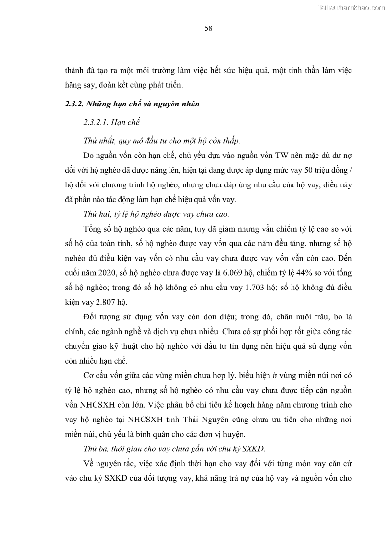 Luận văn thạc sĩ kinh tế Chất lượng cho vay hộ nghèo tại Ngân hàng chính sách xã hội Việt Nam - Chi nhánh Thái Nguyên - 6 Trang 68