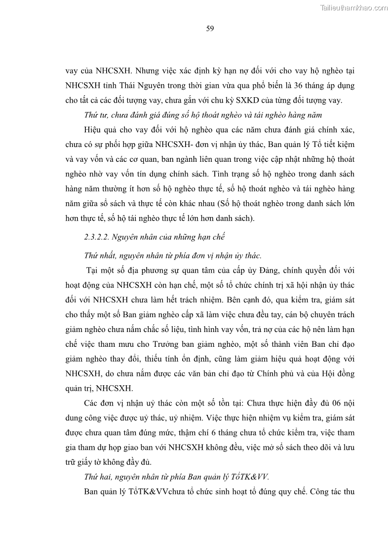 Luận văn thạc sĩ kinh tế Chất lượng cho vay hộ nghèo tại Ngân hàng chính sách xã hội Việt Nam - Chi nhánh Thái Nguyên - 6 Trang 69