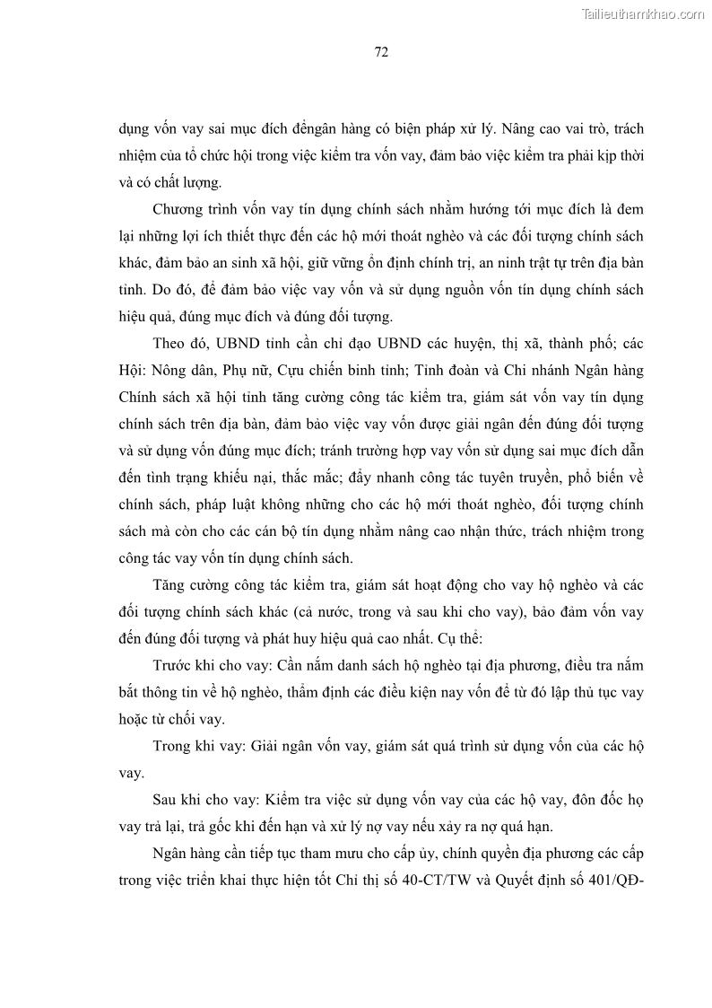 Luận văn thạc sĩ kinh tế Chất lượng cho vay hộ nghèo tại Ngân hàng chính sách xã hội Việt Nam - Chi nhánh Thái Nguyên - 7 Trang 82