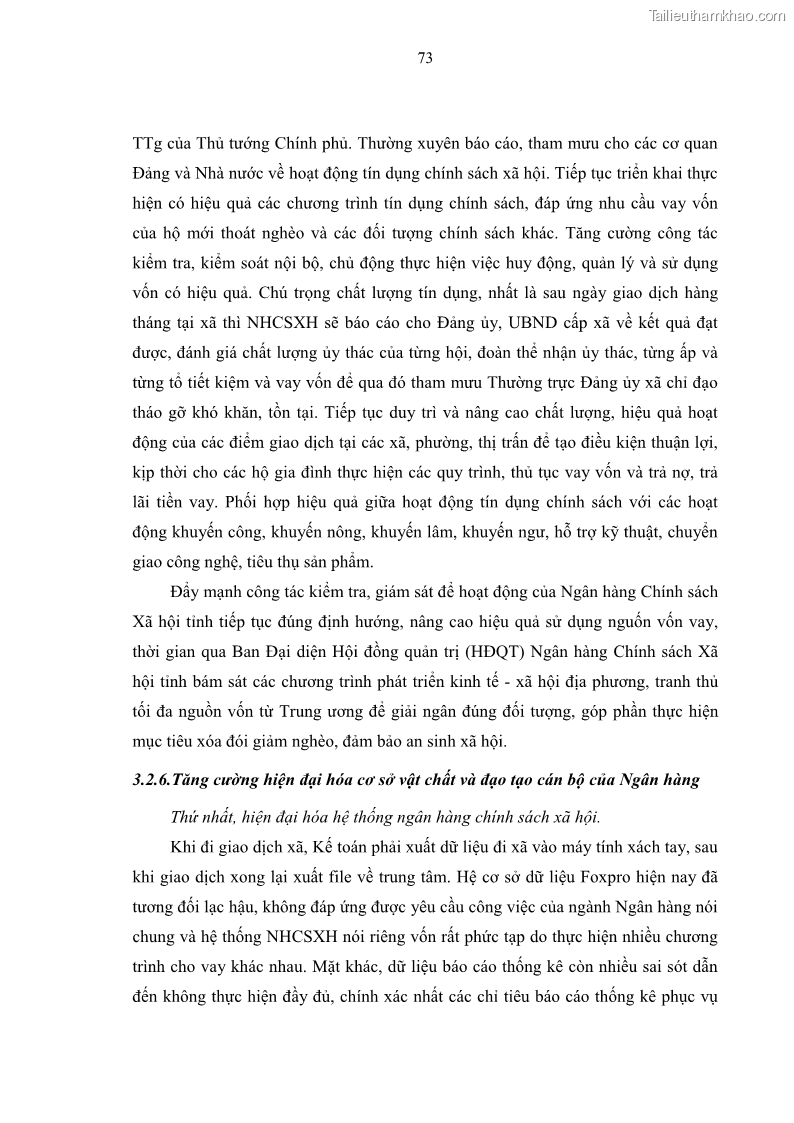Luận văn thạc sĩ kinh tế Chất lượng cho vay hộ nghèo tại Ngân hàng chính sách xã hội Việt Nam - Chi nhánh Thái Nguyên - 7 Trang 83