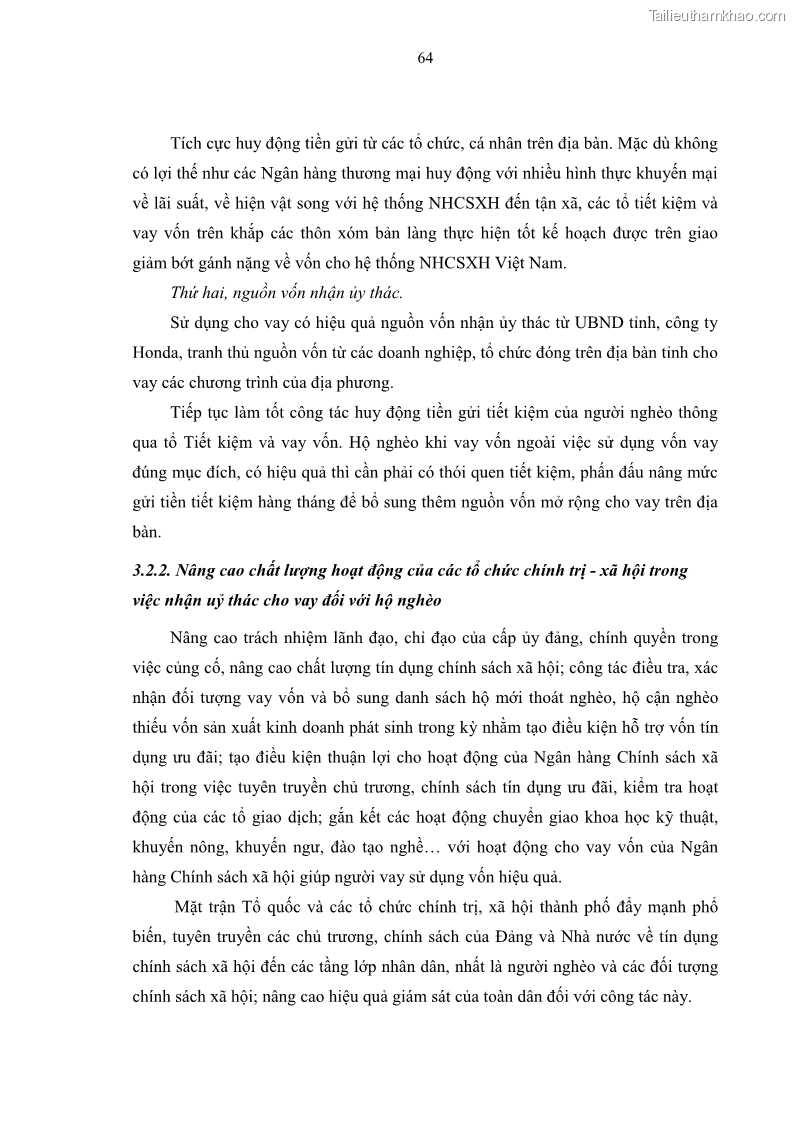 Luận văn thạc sĩ kinh tế Chất lượng cho vay hộ nghèo tại Ngân hàng chính sách xã hội Việt Nam - Chi nhánh Thái Nguyên - 7 Trang 74