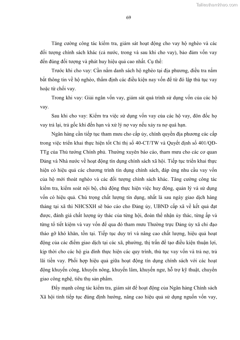 Luận văn thạc sĩ kinh tế Chất lượng cho vay hộ nghèo tại Ngân hàng chính sách xã hội Việt Nam - Chi nhánh Thái Nguyên - 7 Trang 79