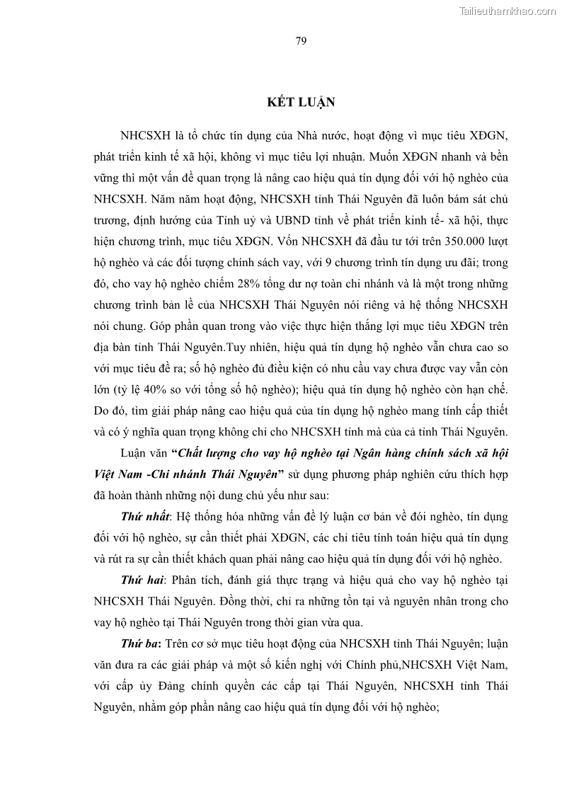 Luận văn thạc sĩ kinh tế Chất lượng cho vay hộ nghèo tại Ngân hàng chính sách xã hội Việt Nam - Chi nhánh Thái Nguyên - 8 Trang 89