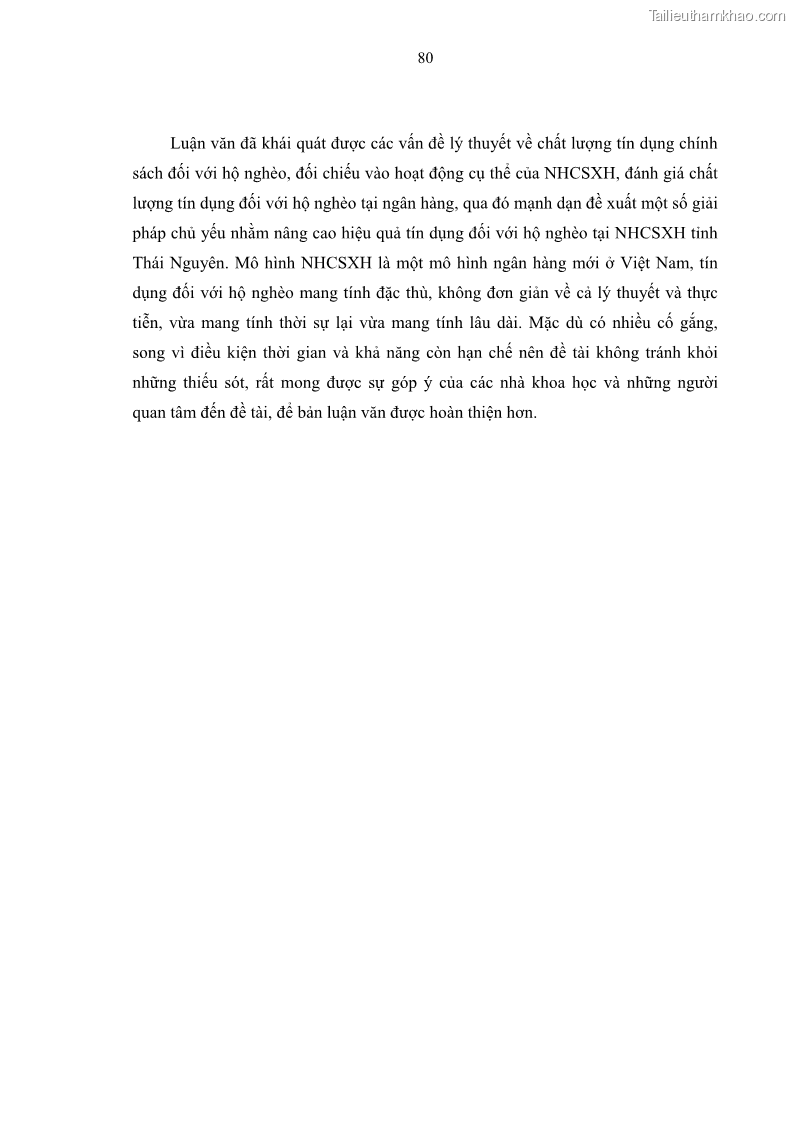Luận văn thạc sĩ kinh tế Chất lượng cho vay hộ nghèo tại Ngân hàng chính sách xã hội Việt Nam - Chi nhánh Thái Nguyên - 8 Trang 90