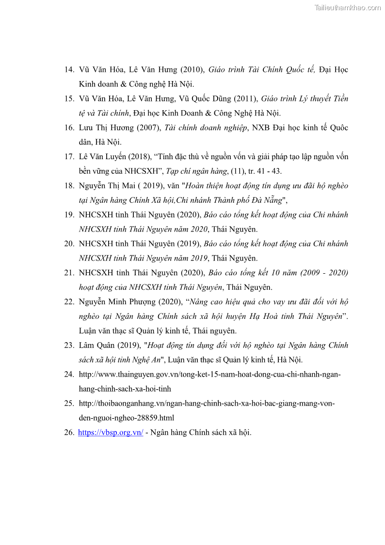 Luận văn thạc sĩ kinh tế Chất lượng cho vay hộ nghèo tại Ngân hàng chính sách xã hội Việt Nam - Chi nhánh Thái Nguyên - 8 Trang 92