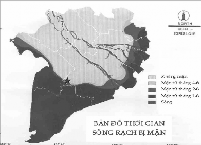 Hình 2 3 Bản đồ thời gian kênh rạch bị mặn trong mùa nắng ở ĐBSCL Thiết 2