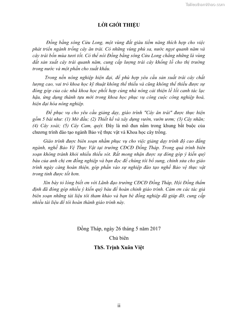 Giáo trình Cây ăn trái Nghề: Bảo vệ thực vật - Cao đẳng: Phần 1 - Trường Cao đẳng Cộng đồng Đồng Tháp - 1 Trang 3