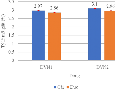 Hình 3 8 Tỷ lệ mỡ giắt của hai dòng lợn DVN1 và DVN2 theo tính biệt 3 1 2 Năng 2