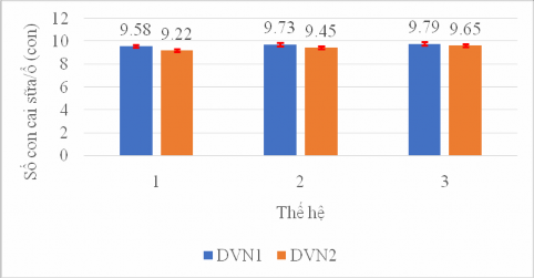 Hình 3 14 Số con cai sữa ổ của lợn nái DVN1 và DVN2 qua 3 thế hệ Hình 3 15 3