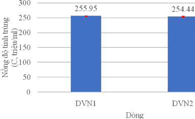 Hình 3 21 Nồng độ tinh trùng của lợn DVN1 và DVN2 Hình 3 22 Tổng số tinh trùng 2