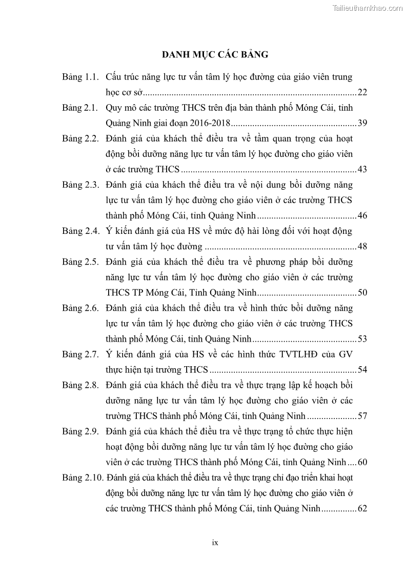 Luận văn thạc sĩ khoa học giáo dục Quản lý bồi dưỡng năng lực tư vấn tâm lý học đường cho giáo viên ở các trường trung học cơ sở thành phố Móng Cái, tỉnh Quảng Ninh - 1 Trang 11