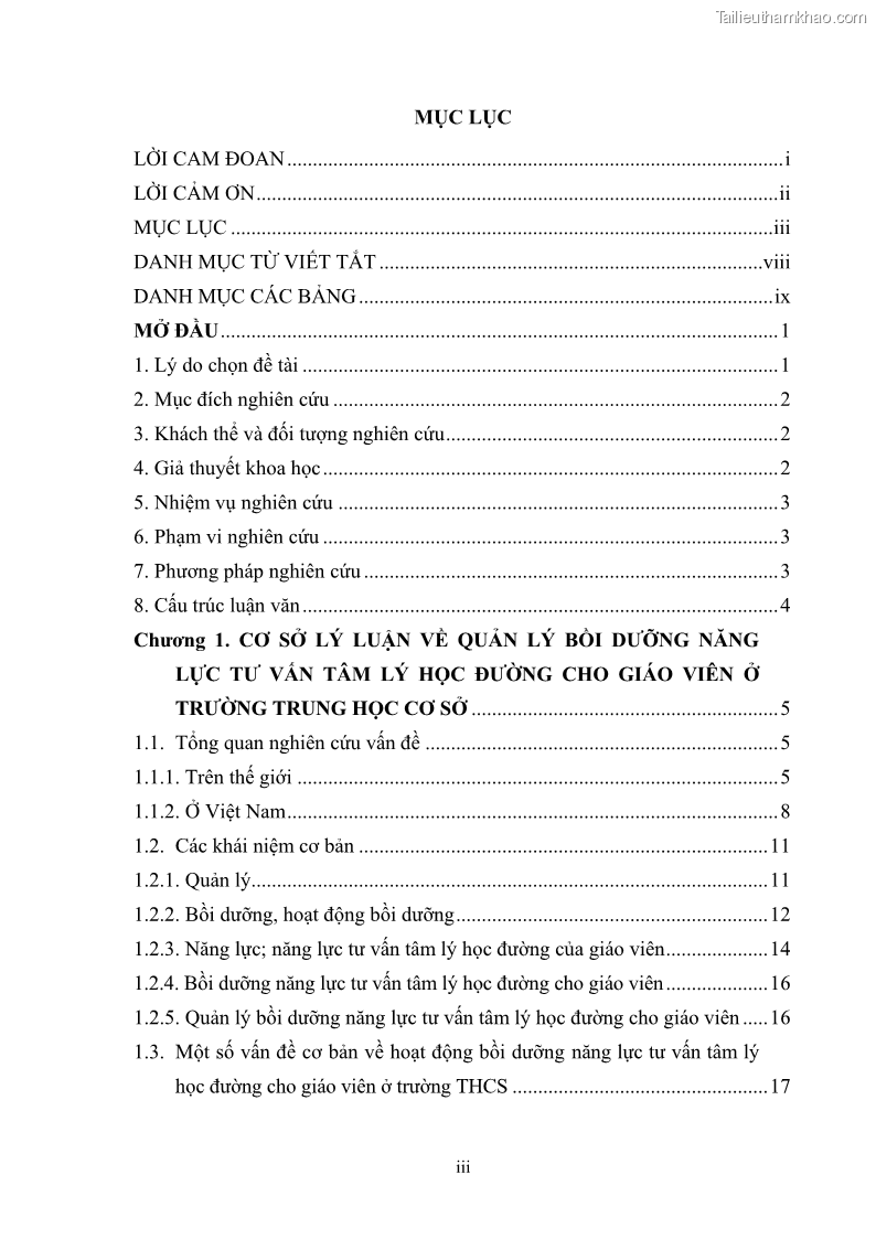 Luận văn thạc sĩ khoa học giáo dục Quản lý bồi dưỡng năng lực tư vấn tâm lý học đường cho giáo viên ở các trường trung học cơ sở thành phố Móng Cái, tỉnh Quảng Ninh - 1 Trang 5
