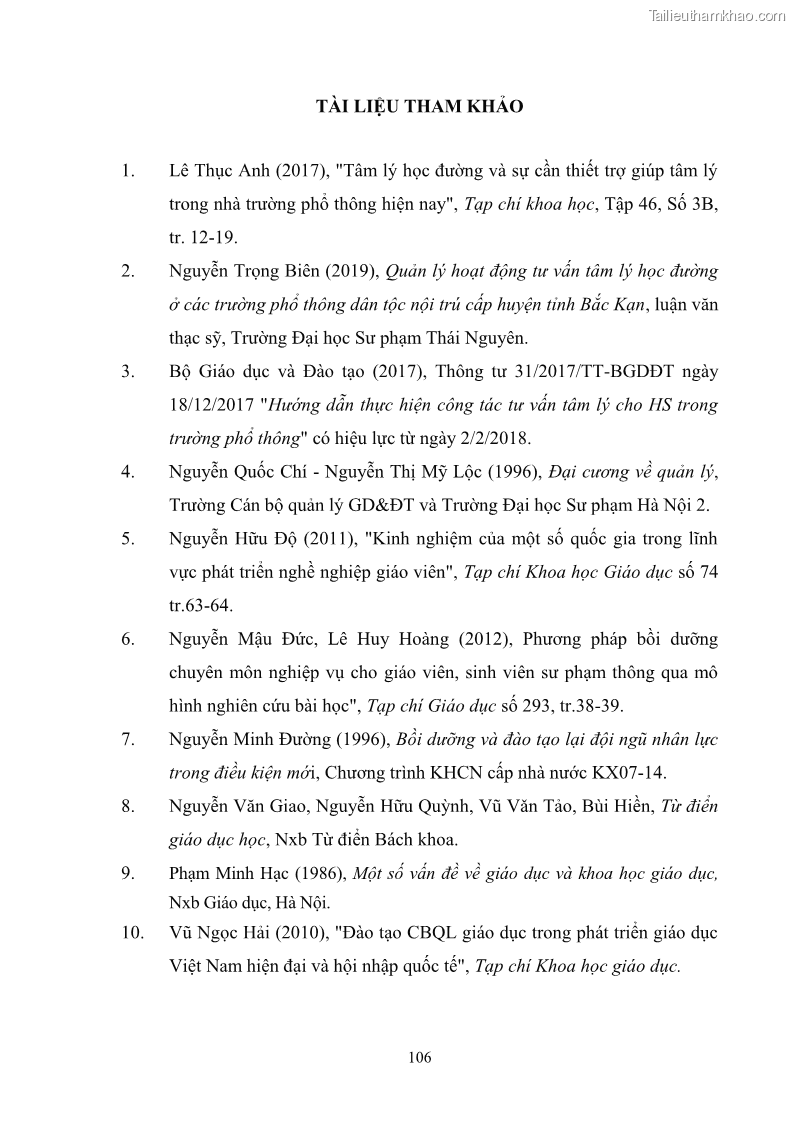 Luận văn thạc sĩ khoa học giáo dục Quản lý bồi dưỡng năng lực tư vấn tâm lý học đường cho giáo viên ở các trường trung học cơ sở thành phố Móng Cái, tỉnh Quảng Ninh - 10 Trang 118