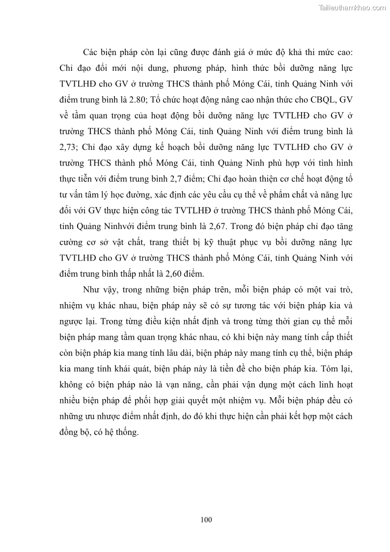 Luận văn thạc sĩ khoa học giáo dục Quản lý bồi dưỡng năng lực tư vấn tâm lý học đường cho giáo viên ở các trường trung học cơ sở thành phố Móng Cái, tỉnh Quảng Ninh - 10 Trang 112