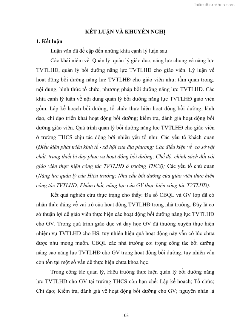 Luận văn thạc sĩ khoa học giáo dục Quản lý bồi dưỡng năng lực tư vấn tâm lý học đường cho giáo viên ở các trường trung học cơ sở thành phố Móng Cái, tỉnh Quảng Ninh - 10 Trang 115