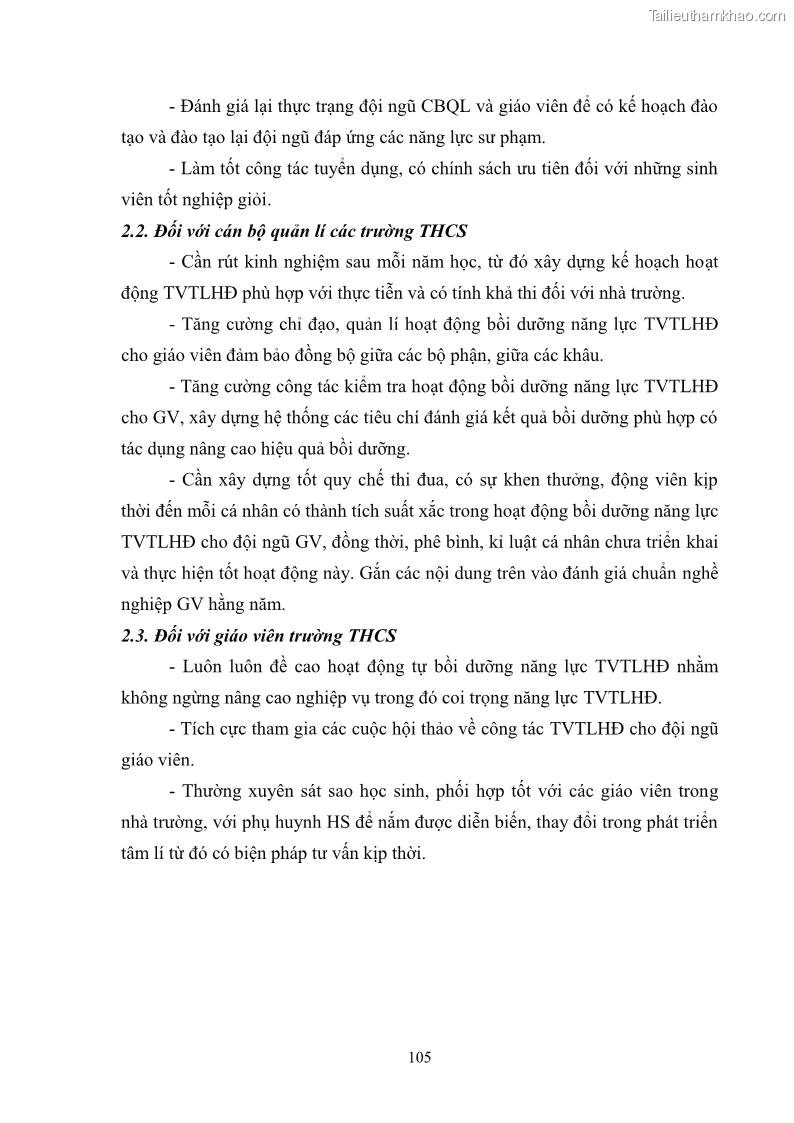 Luận văn thạc sĩ khoa học giáo dục Quản lý bồi dưỡng năng lực tư vấn tâm lý học đường cho giáo viên ở các trường trung học cơ sở thành phố Móng Cái, tỉnh Quảng Ninh - 10 Trang 117