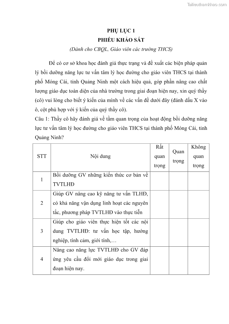 Luận văn thạc sĩ khoa học giáo dục Quản lý bồi dưỡng năng lực tư vấn tâm lý học đường cho giáo viên ở các trường trung học cơ sở thành phố Móng Cái, tỉnh Quảng Ninh - 11 Trang 121