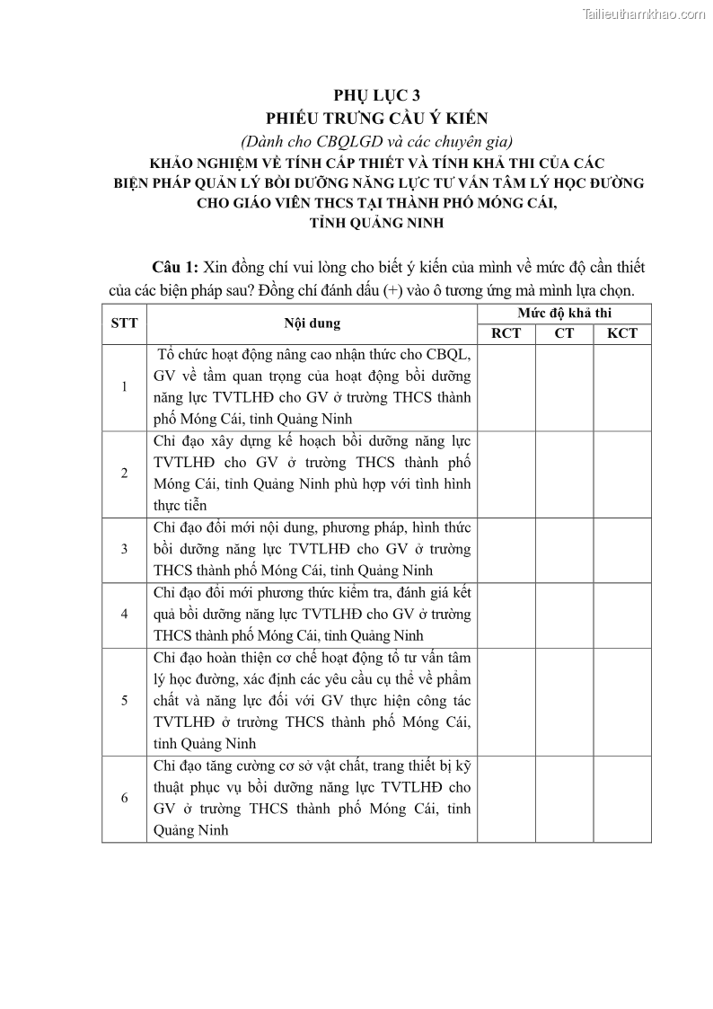 Luận văn thạc sĩ khoa học giáo dục Quản lý bồi dưỡng năng lực tư vấn tâm lý học đường cho giáo viên ở các trường trung học cơ sở thành phố Móng Cái, tỉnh Quảng Ninh - 11 Trang 130
