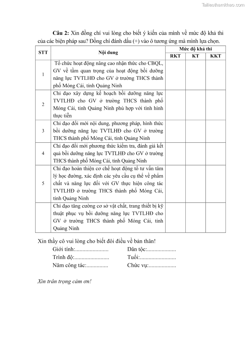 Luận văn thạc sĩ khoa học giáo dục Quản lý bồi dưỡng năng lực tư vấn tâm lý học đường cho giáo viên ở các trường trung học cơ sở thành phố Móng Cái, tỉnh Quảng Ninh - 11 Trang 131