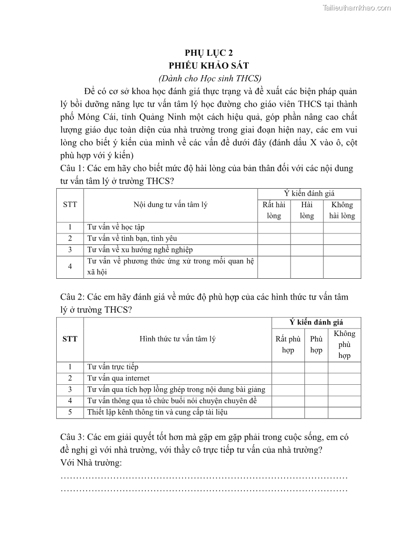 Luận văn thạc sĩ khoa học giáo dục Quản lý bồi dưỡng năng lực tư vấn tâm lý học đường cho giáo viên ở các trường trung học cơ sở thành phố Móng Cái, tỉnh Quảng Ninh - 11 Trang 128